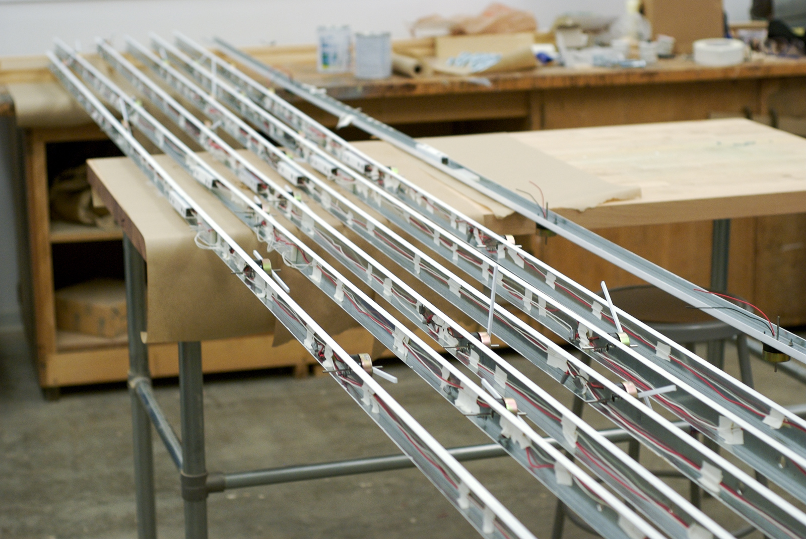 Custom metal channels with brushless motors being assembled